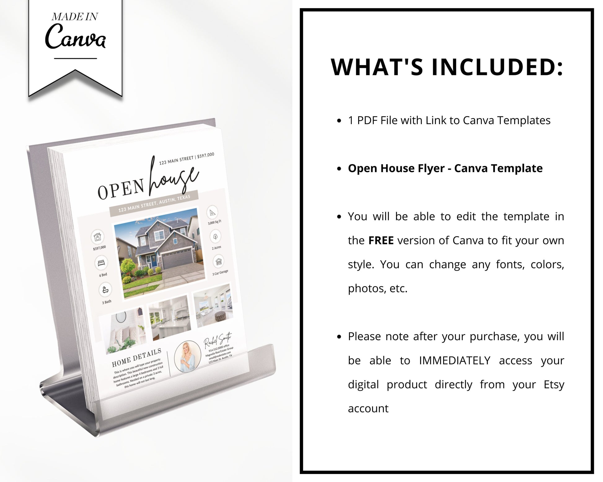 Open House Flyer | Real Estate Open House Flyer Template | Just Listed Flyer | Real Estate Marketing | Editable Canva Template | Postcard
