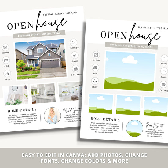 Open House Flyer | Real Estate Open House Flyer Template | Just Listed Flyer | Real Estate Marketing | Editable Canva Template | Postcard