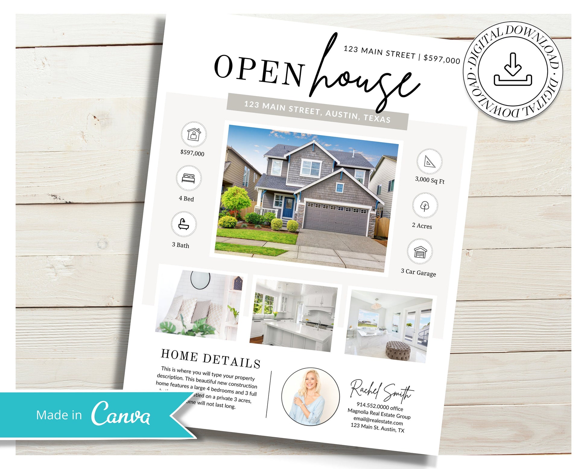 Open House Flyer | Real Estate Open House Flyer Template | Just Listed Flyer | Real Estate Marketing | Editable Canva Template | Postcard