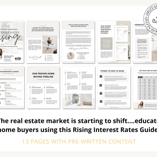 Interest Rates Rising Home Buyer Guide | Real Estate Marketing | Mortgage Lender | New Construction | Real Estate Prospecting | Canva Guide