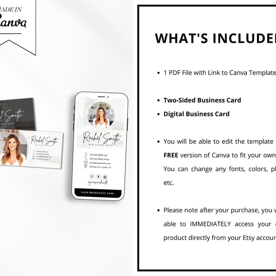 Digital Business Card & Business Card Bundle | Real Estate Marketing | Modern Real Estate Business Card | Entrepreneur | Canva Template