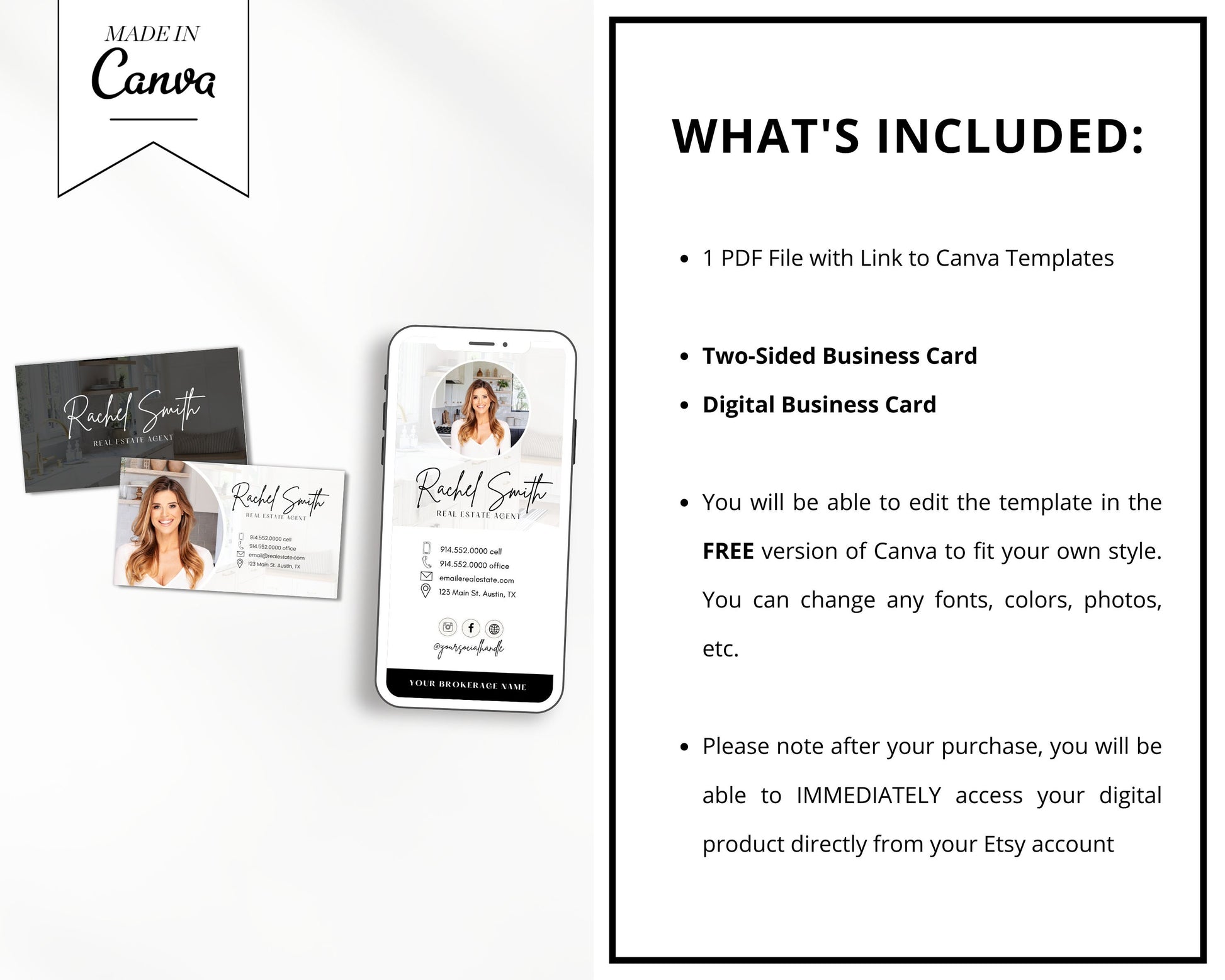 Digital Business Card & Business Card Bundle | Real Estate Marketing | Modern Real Estate Business Card | Entrepreneur | Canva Template