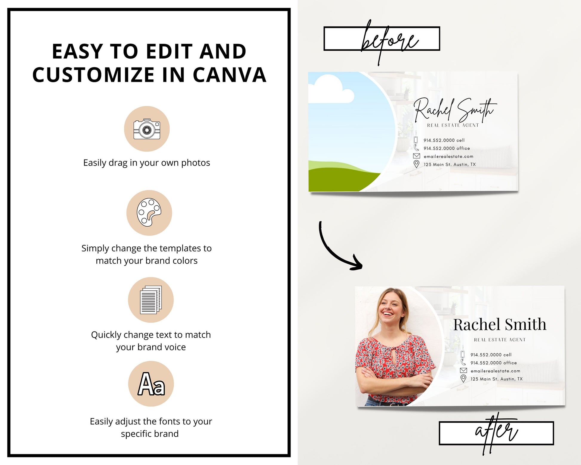 Digital Business Card & Business Card Bundle | Real Estate Marketing | Modern Real Estate Business Card | Entrepreneur | Canva Template
