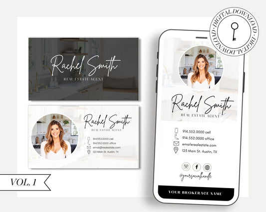 Digital Business Card & Business Card Bundle | Real Estate Marketing | Modern Real Estate Business Card | Entrepreneur | Canva Template