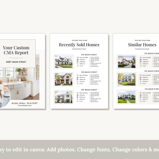 Home Equity Report | CMA Packet Clients | Comparative Market Analysis | Listing Presentation | Seller Guide Real Estate Prospecting | Canva