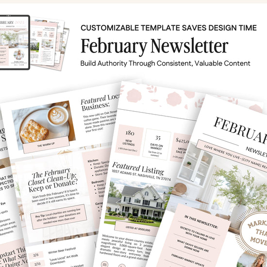 February Real Estate Newsletter | Real Estate Marketing | Real Estate Newsletter | Email Marketing | Canva Template| Printable | Valentine's