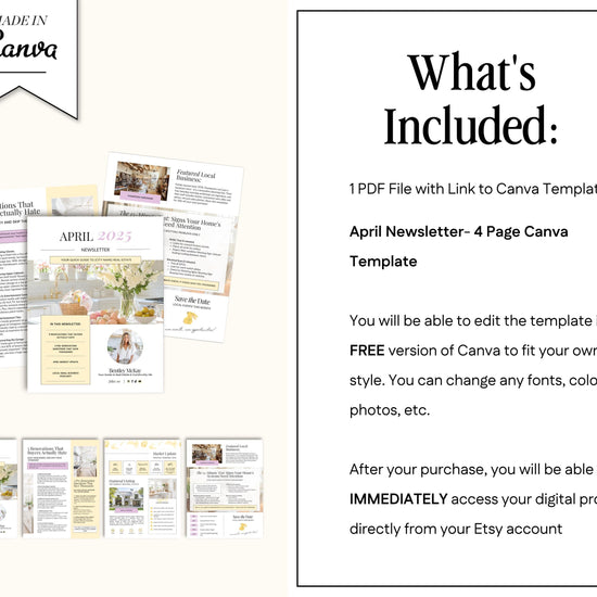 April Real Estate Newsletter | Real Estate Marketing | Monthly Real Estate Newsletter | Email Marketing | Canva Template| Printable| Easter