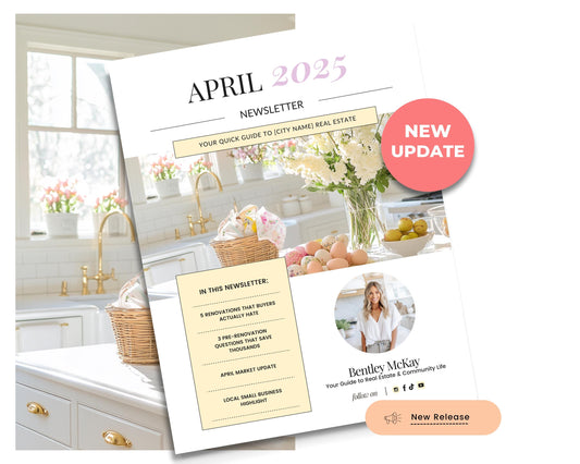 April Real Estate Newsletter | Real Estate Marketing | Monthly Real Estate Newsletter | Email Marketing | Canva Template| Printable| Easter