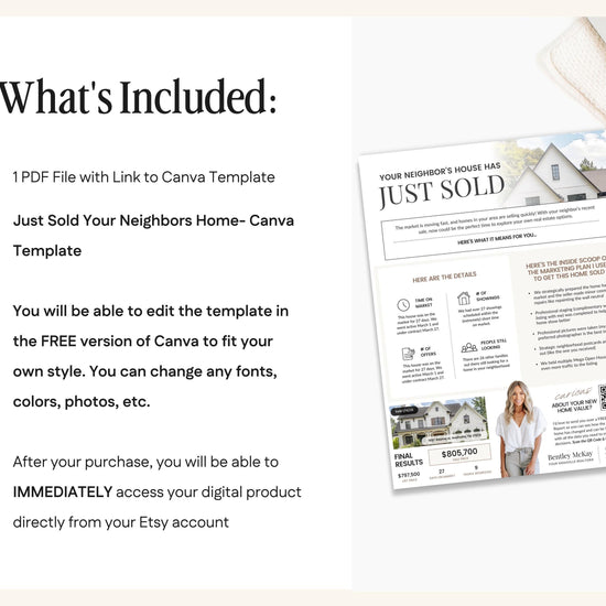 Real Estate Sold Neighbor's House Flyer | Just Sold Letter | Real Estate Mailer | Real Estate Farming Flyer | Real Estate Marketing | Canva