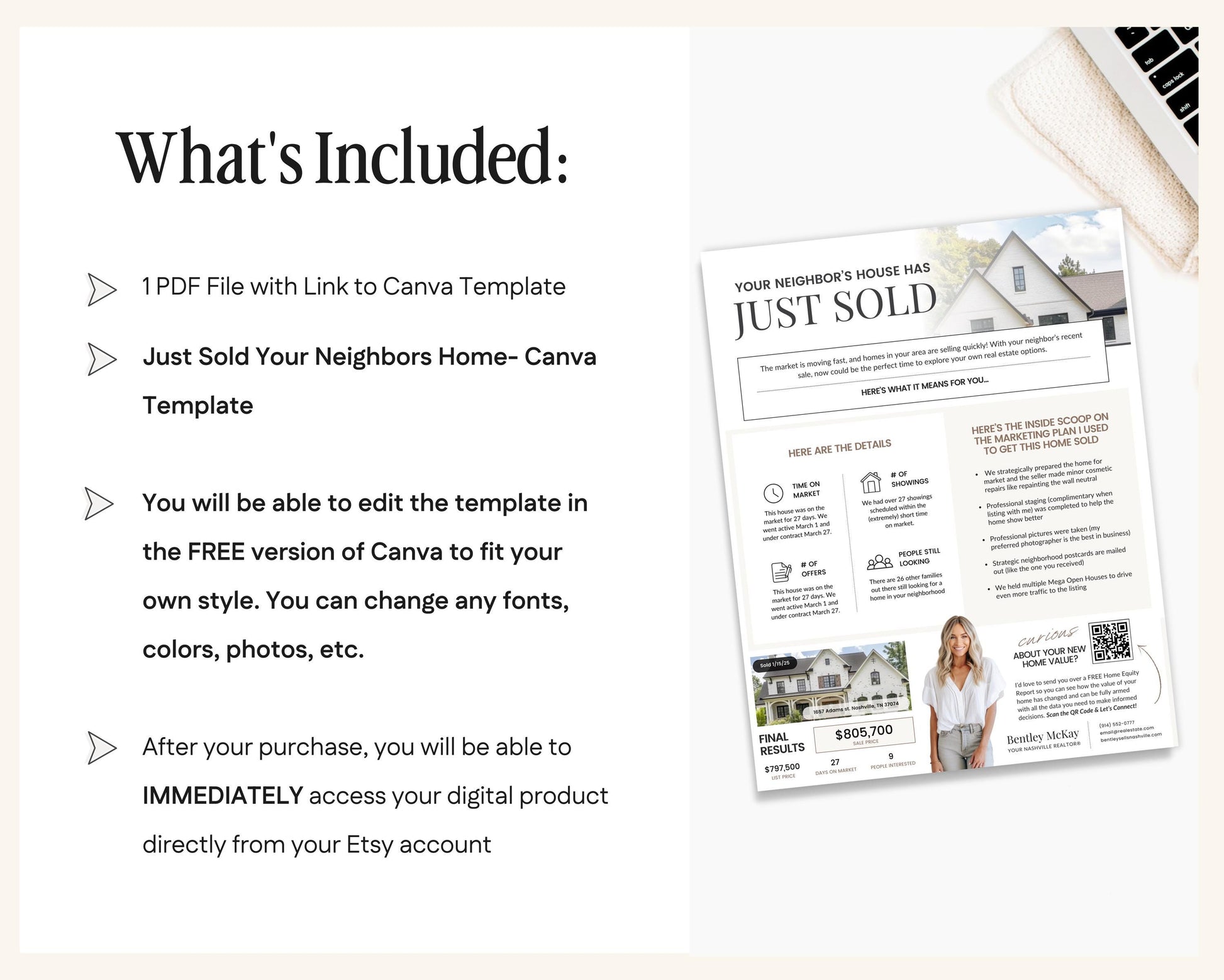 Real Estate Sold Neighbor's House Flyer | Just Sold Letter | Real Estate Mailer | Real Estate Farming Flyer | Real Estate Marketing | Canva