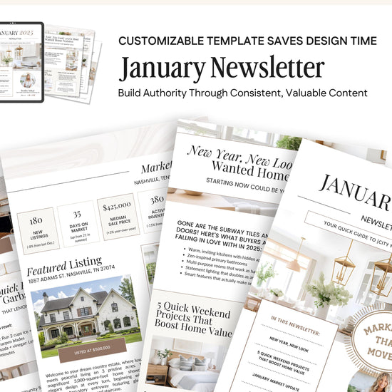 Real Estate January Newsletter | Real Estate Marketing | Real Estate Newsletter | Email Marketing | Canva Template | Printable | New Year
