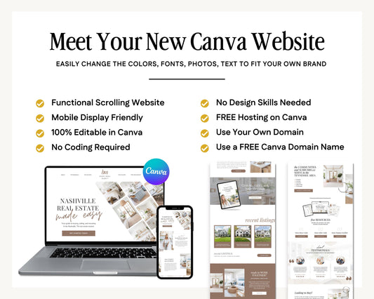 Real Estate Canva Website Template | Real Estate Agent Website Template | Landing Page | Lead Magnet | Home Buyer Guide | Home Seller Guide