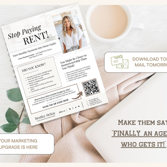 Stop Buying Rent Flyer | Buyer Prospecting Flyer | Home Buyer Prospecting Letter | Real Estate Marketing | Farming Flyer | Rent vs Buy Flyer