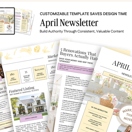 April Real Estate Newsletter | Real Estate Marketing | Monthly Real Estate Newsletter | Email Marketing | Canva Template| Printable| Easter