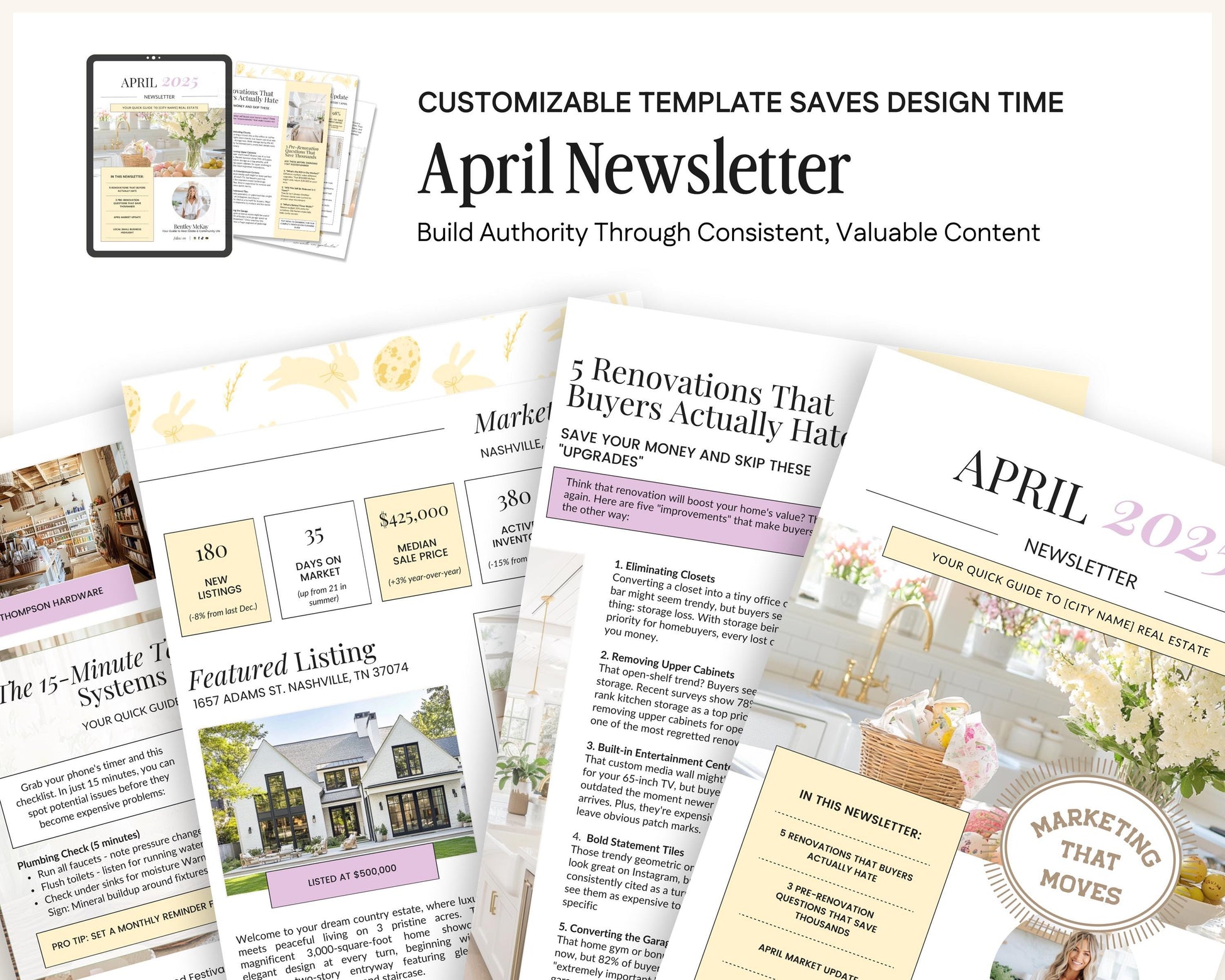 April Real Estate Newsletter | Real Estate Marketing | Monthly Real Estate Newsletter | Email Marketing | Canva Template| Printable| Easter