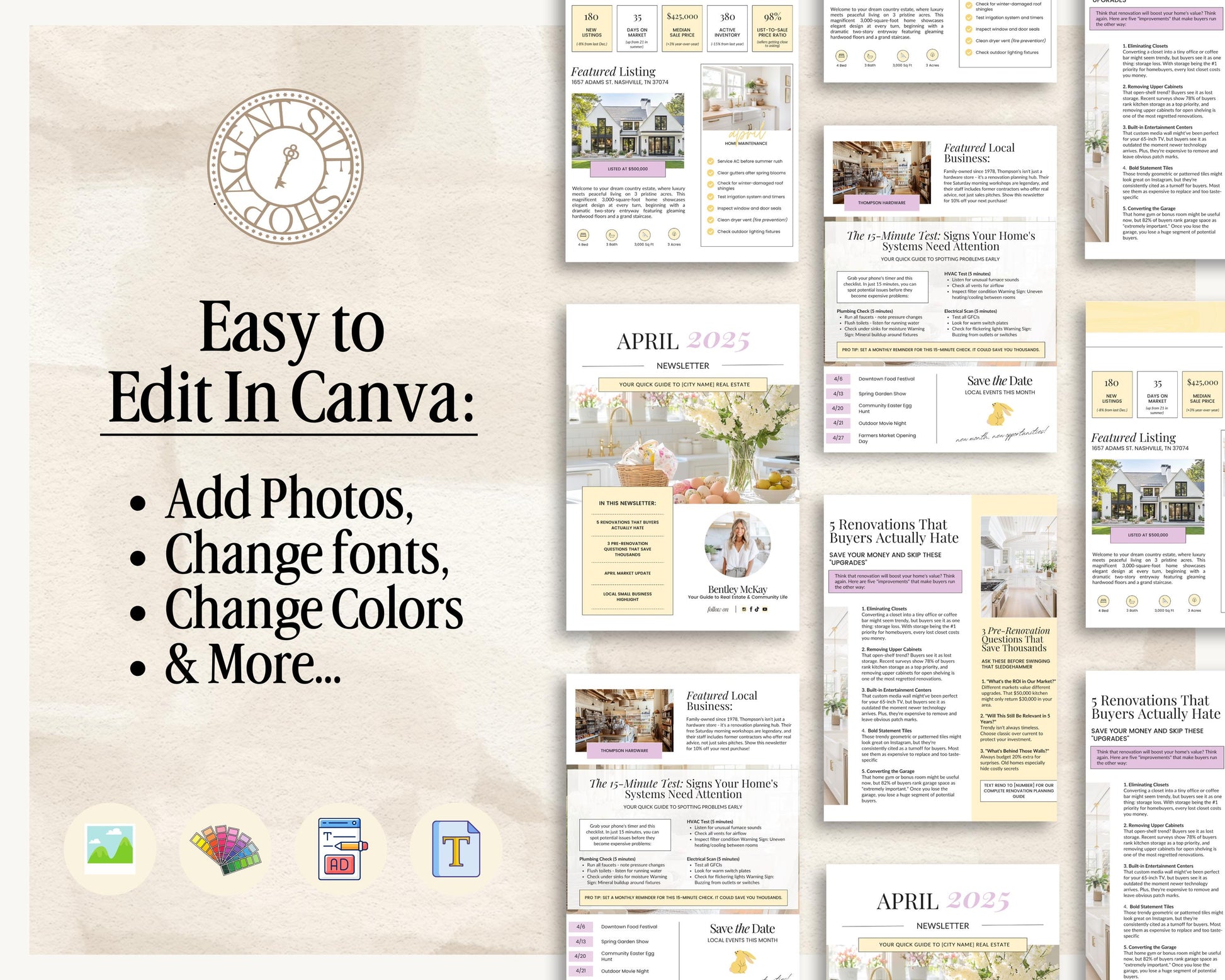 April Real Estate Newsletter | Real Estate Marketing | Monthly Real Estate Newsletter | Email Marketing | Canva Template| Printable| Easter