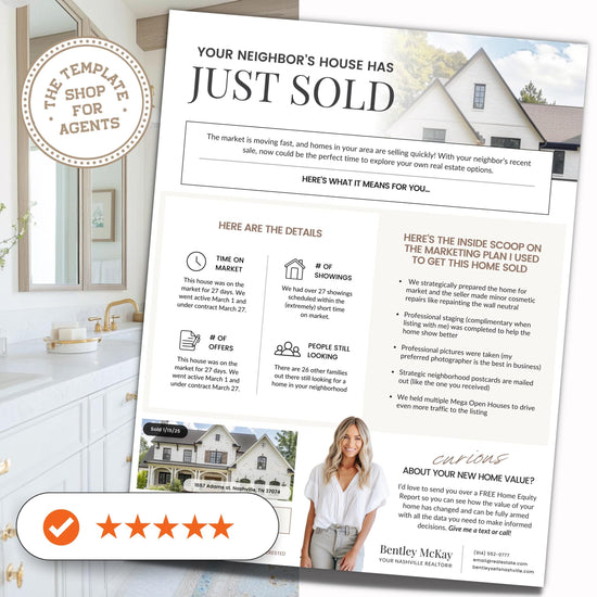 Real Estate Sold Neighbor's House Flyer | Just Sold Letter | Real Estate Mailer | Real Estate Farming Flyer | Real Estate Marketing | Canva