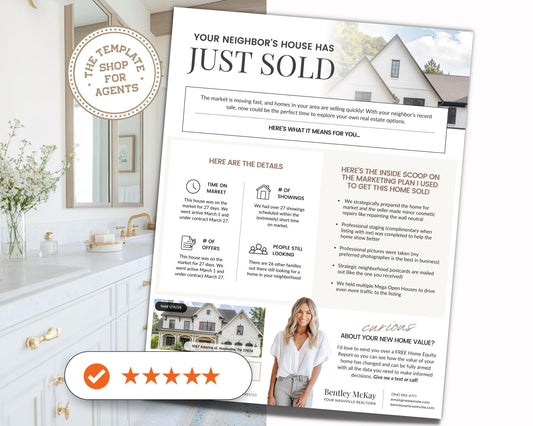 Real Estate Sold Neighbor's House Flyer | Just Sold Letter | Real Estate Mailer | Real Estate Farming Flyer | Real Estate Marketing | Canva