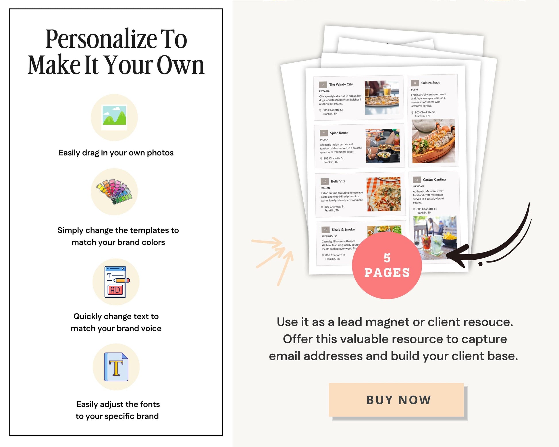 Restaurant Guide Real Estate | Community Guide | Real Estate Local Guide Template | Real Estate Lead Magnet | Newsletter | Home Buyer Guide