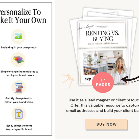 Rent Vs Buy Guide | Stop Paying Rent Flyer | Home Buyer Prospecting Flyer | Real Estate Marketing | Farming Flyer | Buyer Lead Magnet