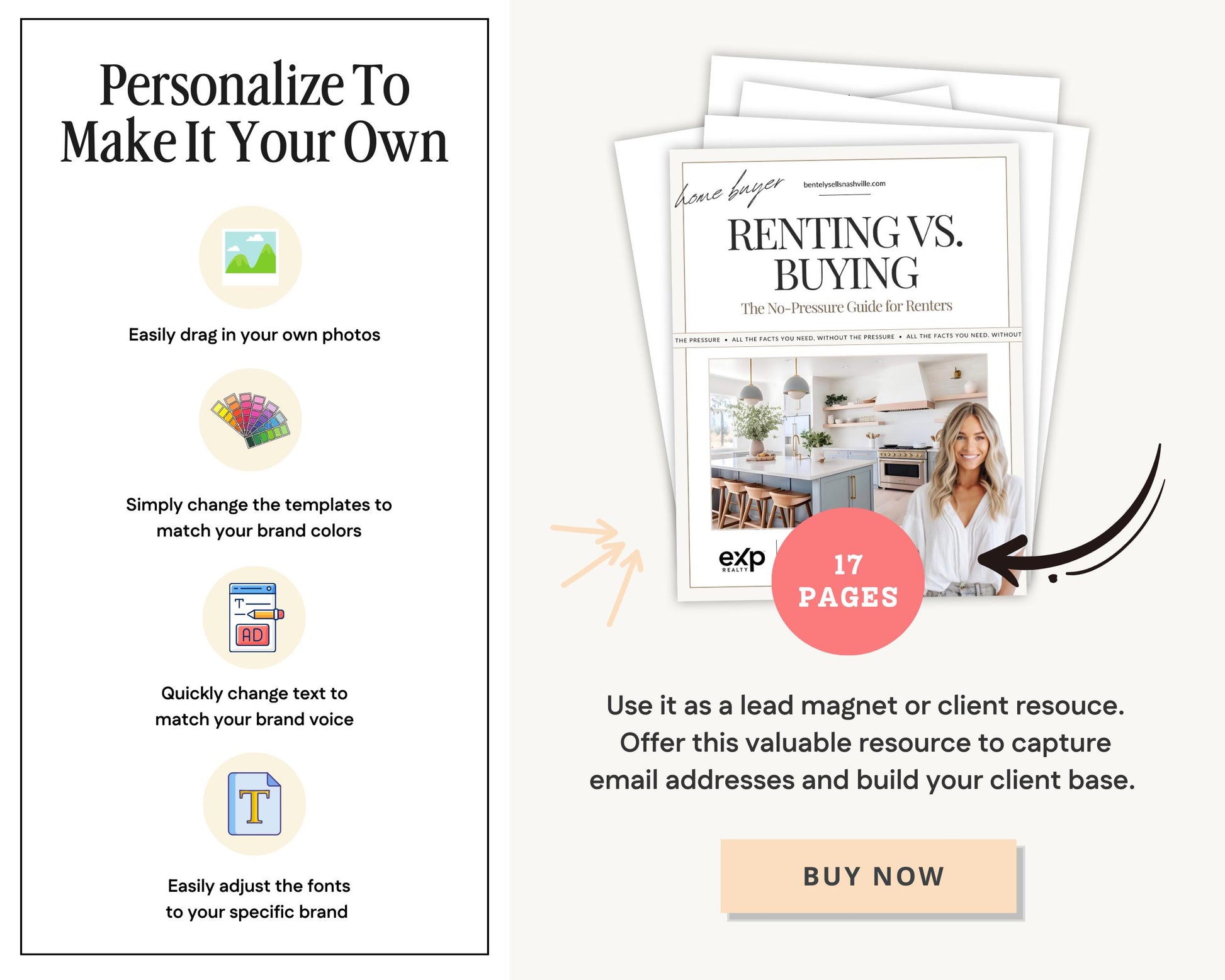 Rent Vs Buy Guide | Stop Paying Rent Flyer | Home Buyer Prospecting Flyer | Real Estate Marketing | Farming Flyer | Buyer Lead Magnet