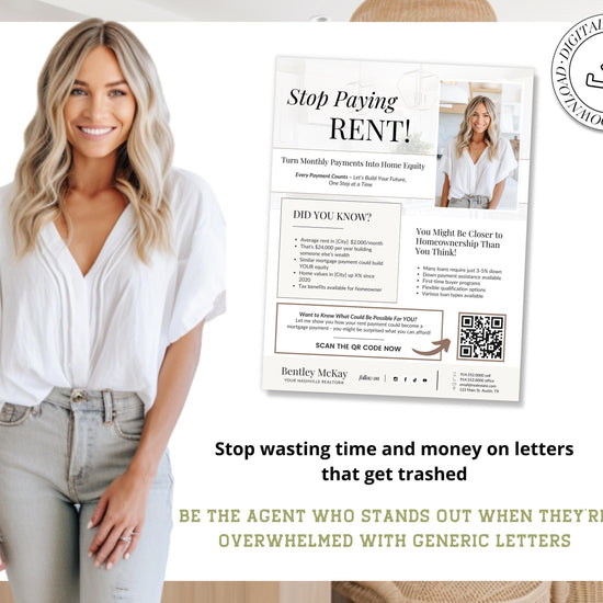 Stop Buying Rent Flyer | Buyer Prospecting Flyer | Home Buyer Prospecting Letter | Real Estate Marketing | Farming Flyer | Rent vs Buy Flyer