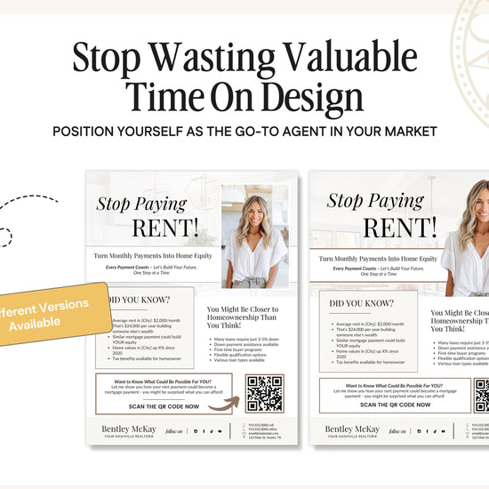 Stop Buying Rent Flyer | Buyer Prospecting Flyer | Home Buyer Prospecting Letter | Real Estate Marketing | Farming Flyer | Rent vs Buy Flyer