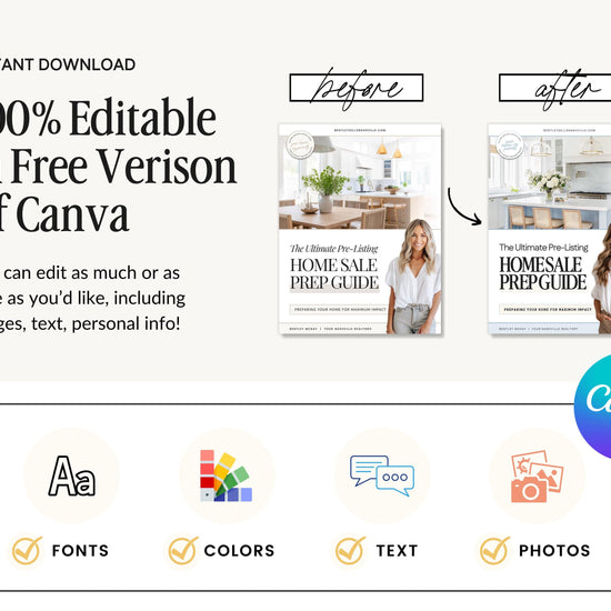 Pre-Listing Home Prep Guide| Editable Canva Real Estate Marketing | Home Staging Checklist | Home Seller Prep| Canva Template | Prelisting