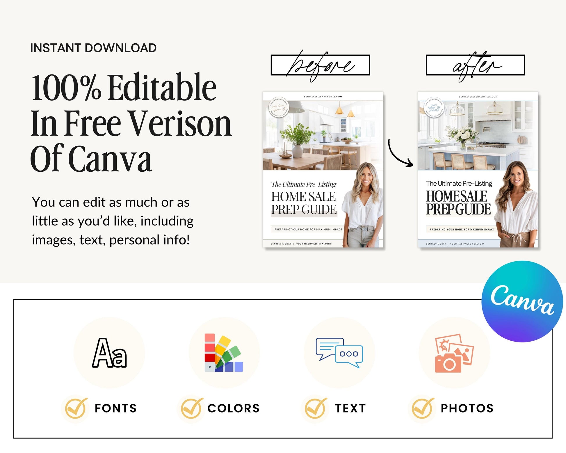 Pre-Listing Home Prep Guide| Editable Canva Real Estate Marketing | Home Staging Checklist | Home Seller Prep| Canva Template | Prelisting