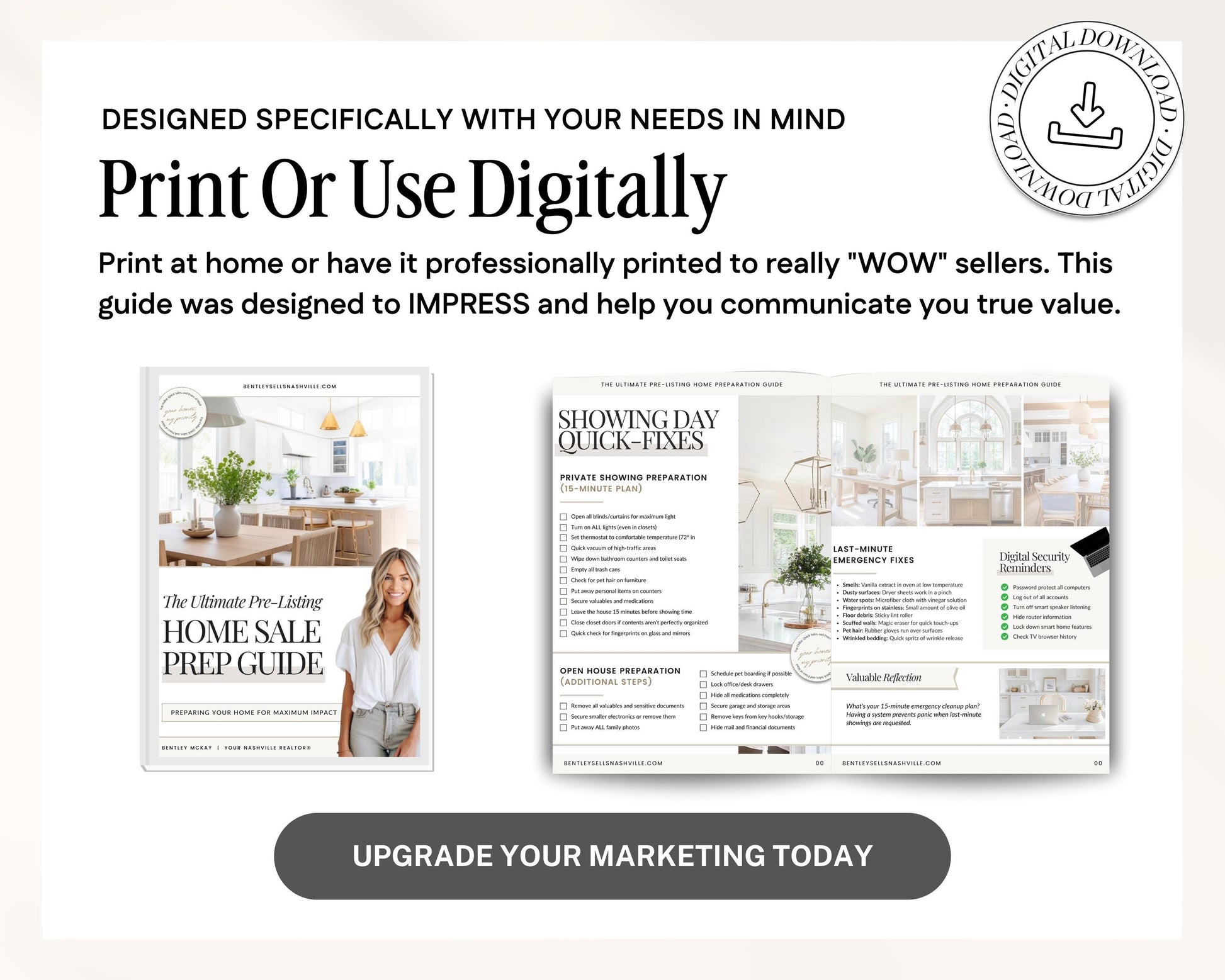 Pre-Listing Home Prep Guide| Editable Canva Real Estate Marketing | Home Staging Checklist | Home Seller Prep| Canva Template | Prelisting