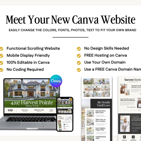 Property Listing Canva Website Template | Real Estate Agent Website Template | Landing Page | Lead Magnet | Home Buyer Guide |Seller Guide