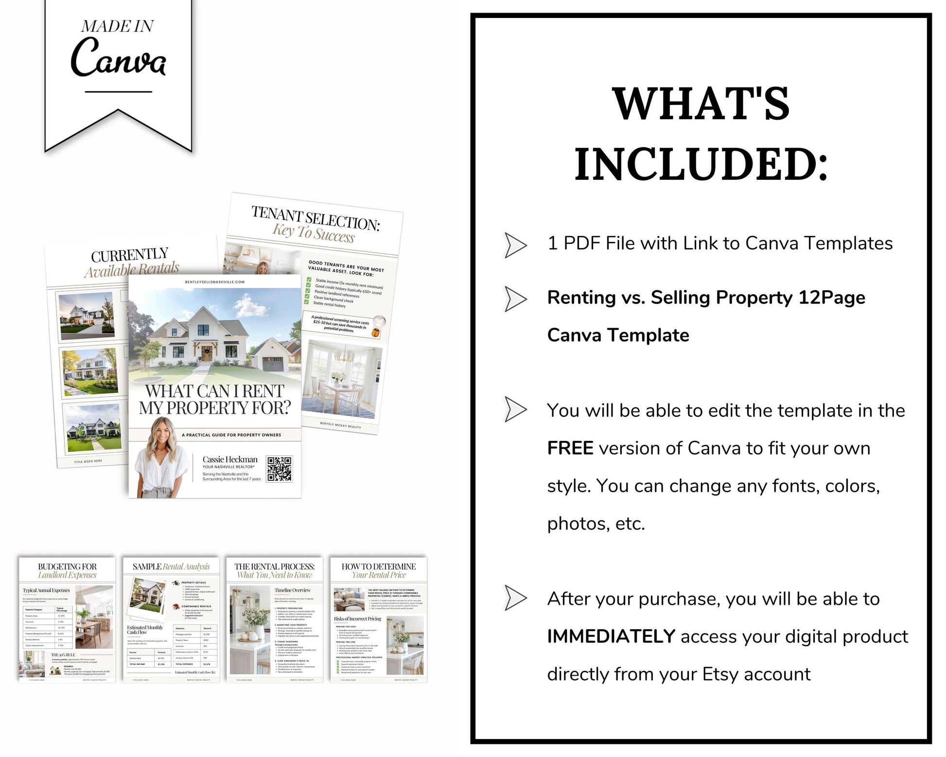 Landlord's Guide: Renting vs. Selling Property | Rental Analysis Tools | Editable PDF for Real Estate Agents | Lead Magnet | Investor Guide