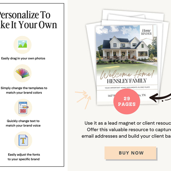 Closing Day Binder Template | New Homeowner Welcome Packet | New Homeowner Gift | Canva | Real Estate Marketing | Homeowner | Closing Gift