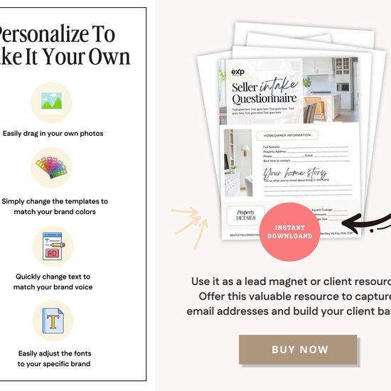 Seller Intake Questionnaire | Real Estate Listing Form | Editable Canva Template | Realtor Client Onboarding | Digital Download | Canva
