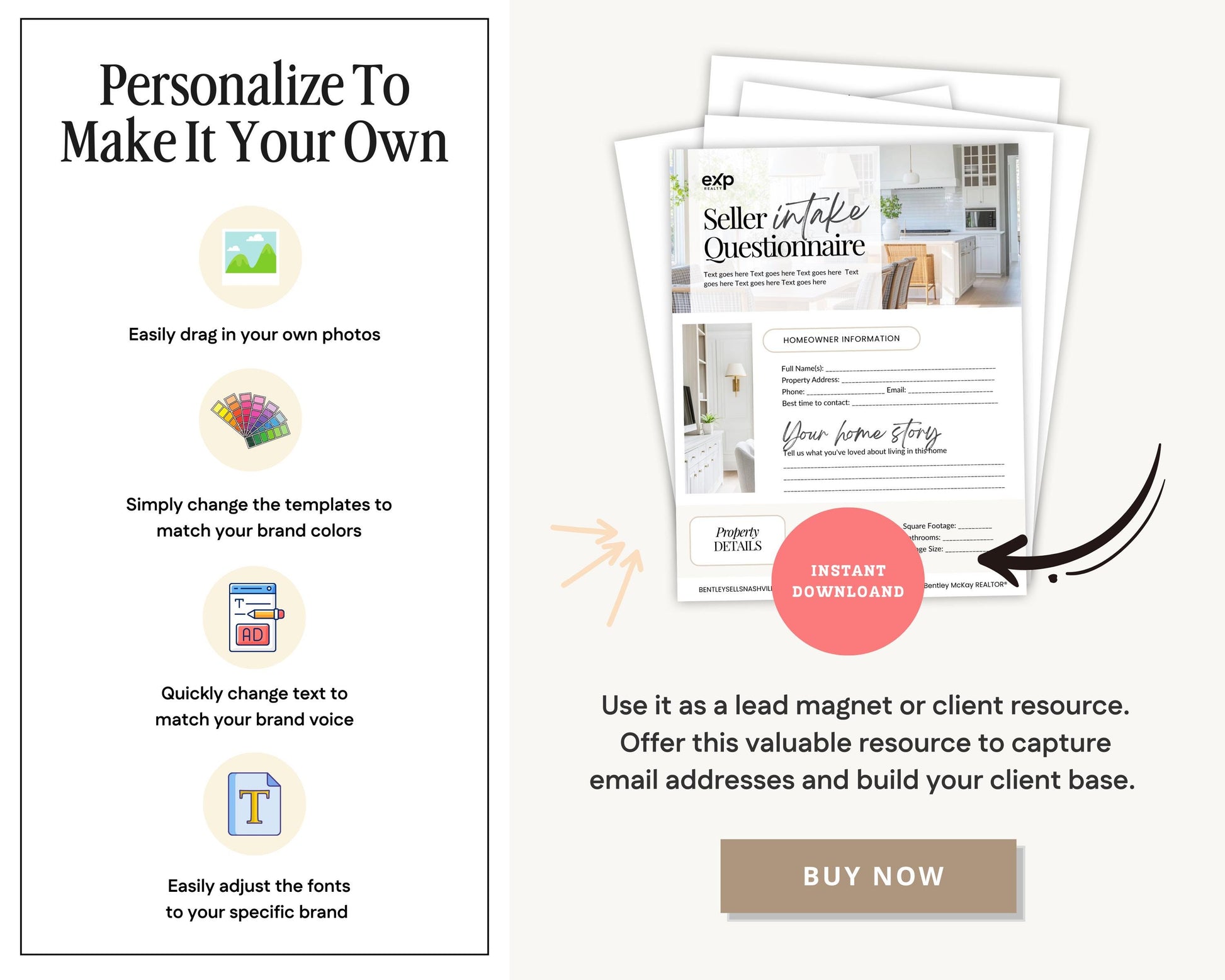 Seller Intake Questionnaire | Real Estate Listing Form | Editable Canva Template | Realtor Client Onboarding | Digital Download | Canva