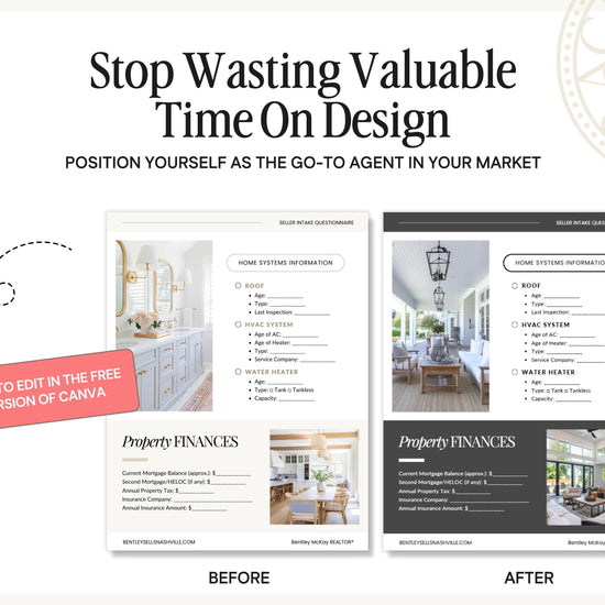 Seller Intake Questionnaire | Real Estate Listing Form | Editable Canva Template | Realtor Client Onboarding | Digital Download | Canva