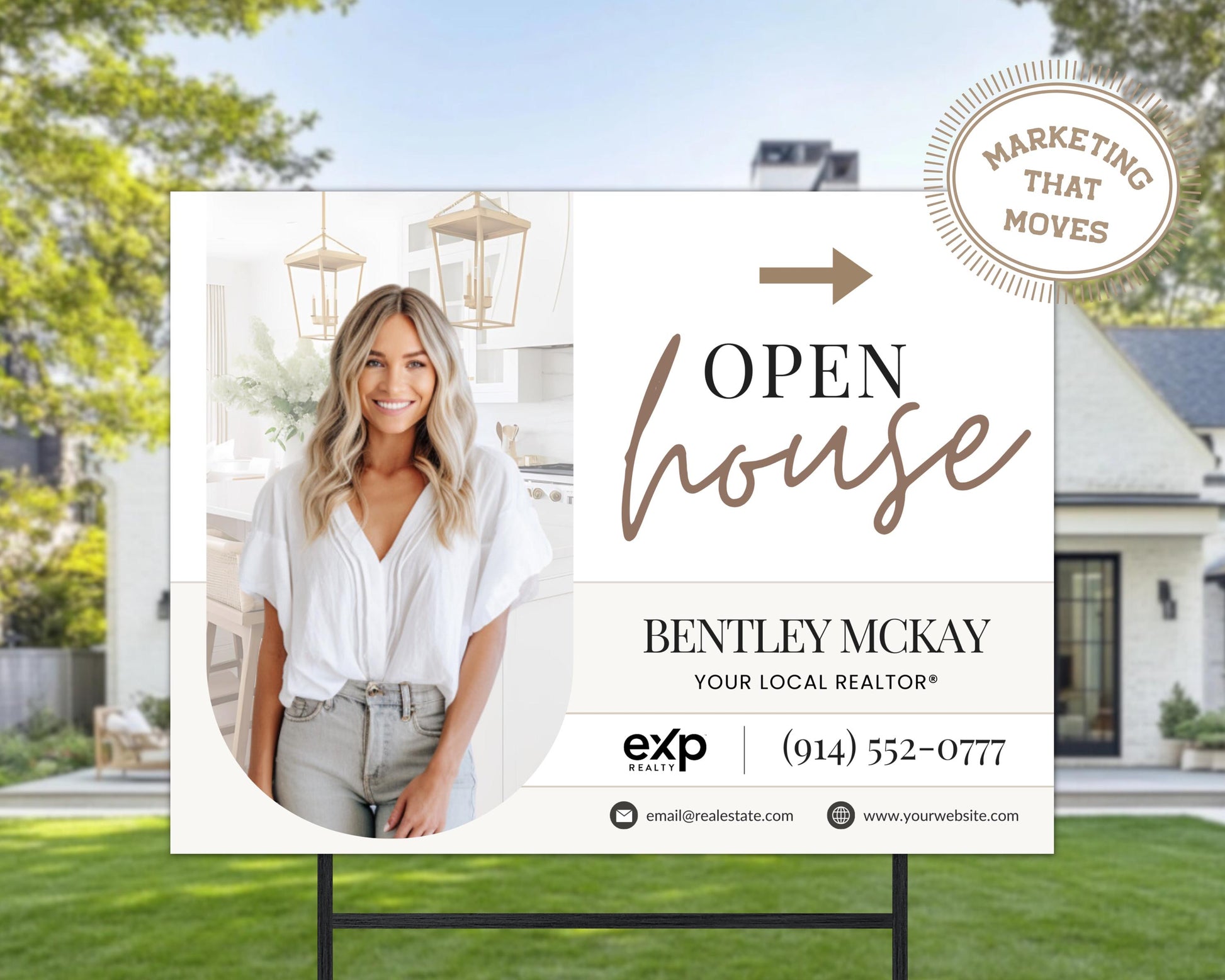 Open House Sign Template | For Sale Yard Sign | Customizable For Sale Signage | Open House Directional | Real Estate Yard Horizontal Sign