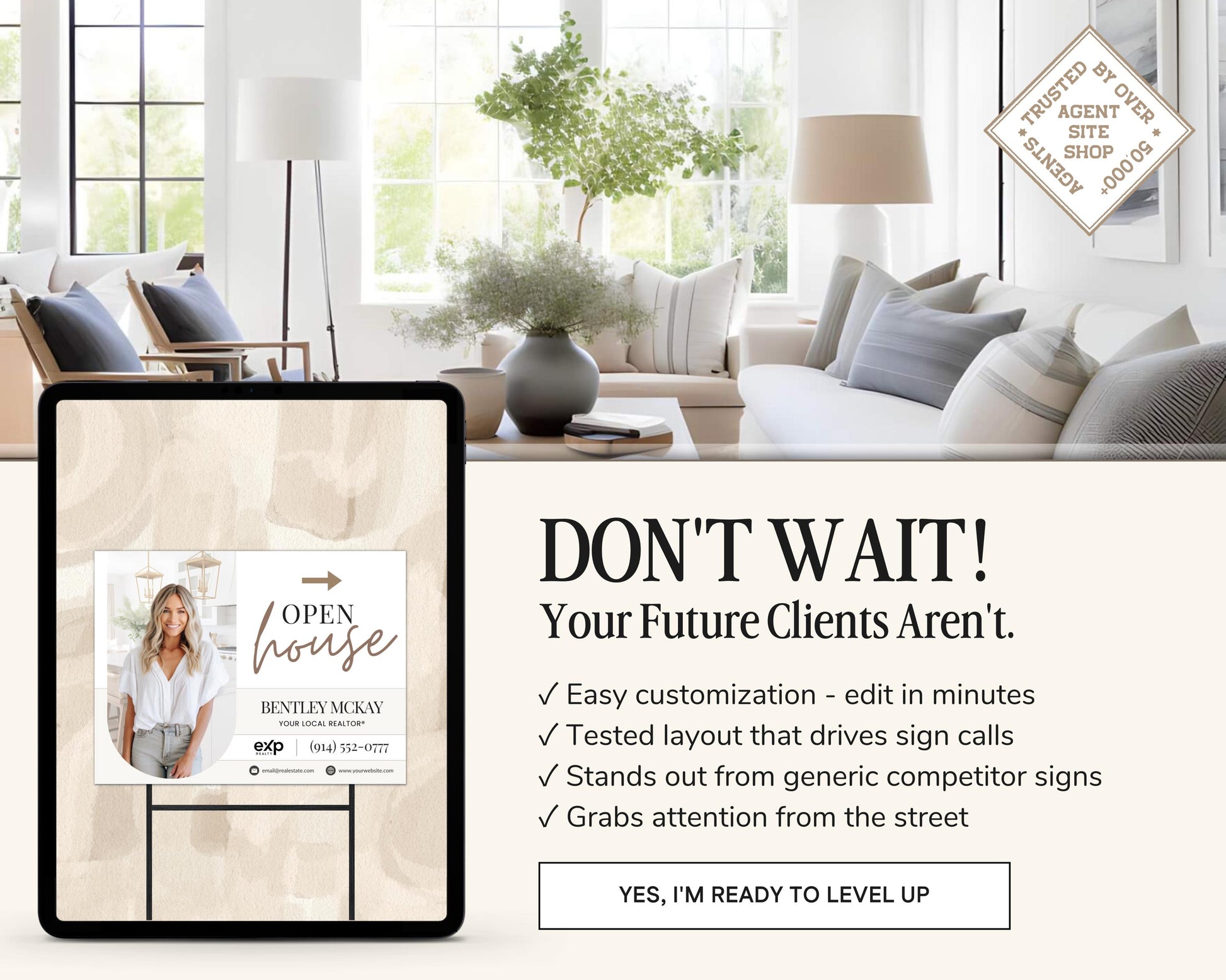 Open House Sign Template | For Sale Yard Sign | Customizable For Sale Signage | Open House Directional | Real Estate Yard Horizontal Sign