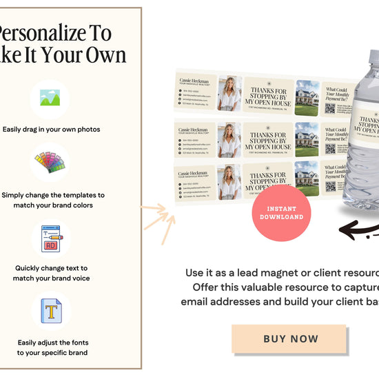 Open House Water Bottle Template | Open House | Open House Material | Real Estate Marketing |Water Bottle | Open House Real Estate Marketing