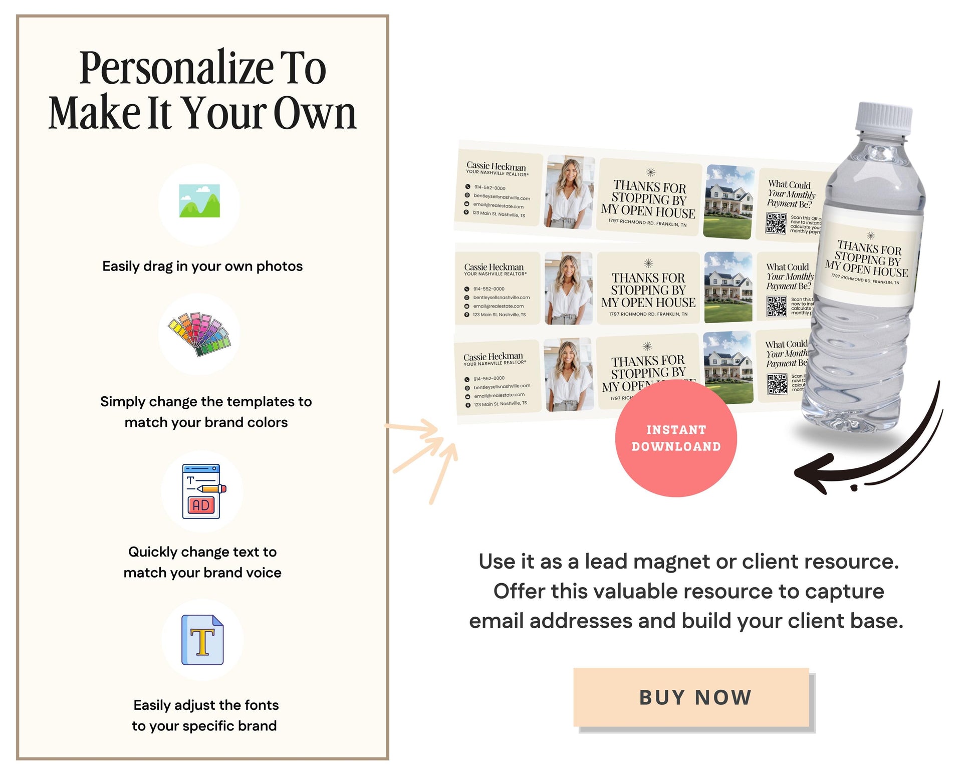 Open House Water Bottle Template | Open House | Open House Material | Real Estate Marketing |Water Bottle | Open House Real Estate Marketing