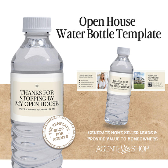 Open House Water Bottle Template | Open House | Open House Material | Real Estate Marketing |Water Bottle | Open House Real Estate Marketing