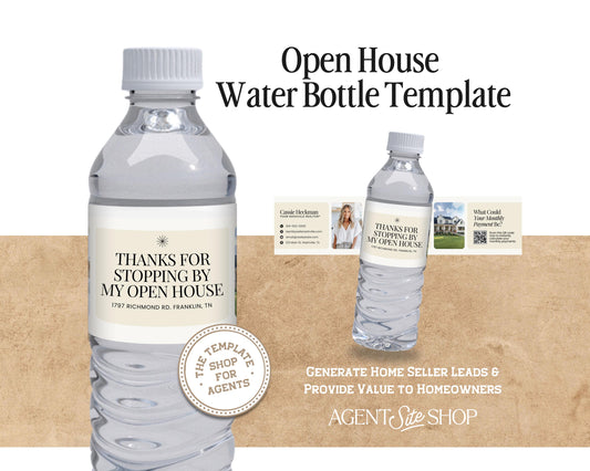 Open House Water Bottle Template | Open House | Open House Material | Real Estate Marketing |Water Bottle | Open House Real Estate Marketing