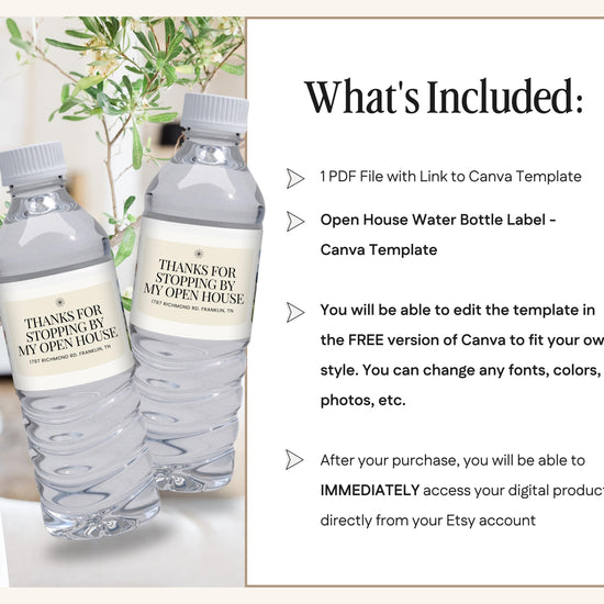 Open House Water Bottle Template | Open House | Open House Material | Real Estate Marketing |Water Bottle | Open House Real Estate Marketing