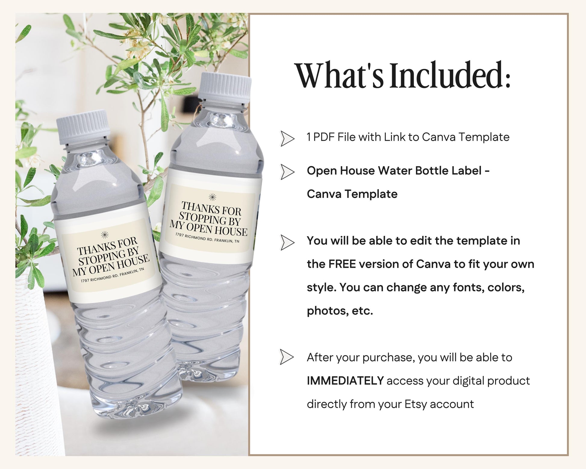 Open House Water Bottle Template | Open House | Open House Material | Real Estate Marketing |Water Bottle | Open House Real Estate Marketing