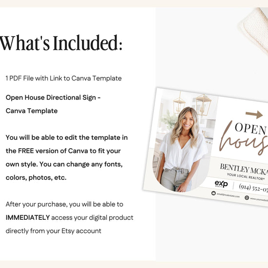 Open House Sign Template | For Sale Yard Sign | Customizable For Sale Signage | Open House Directional | Real Estate Yard Horizontal Sign