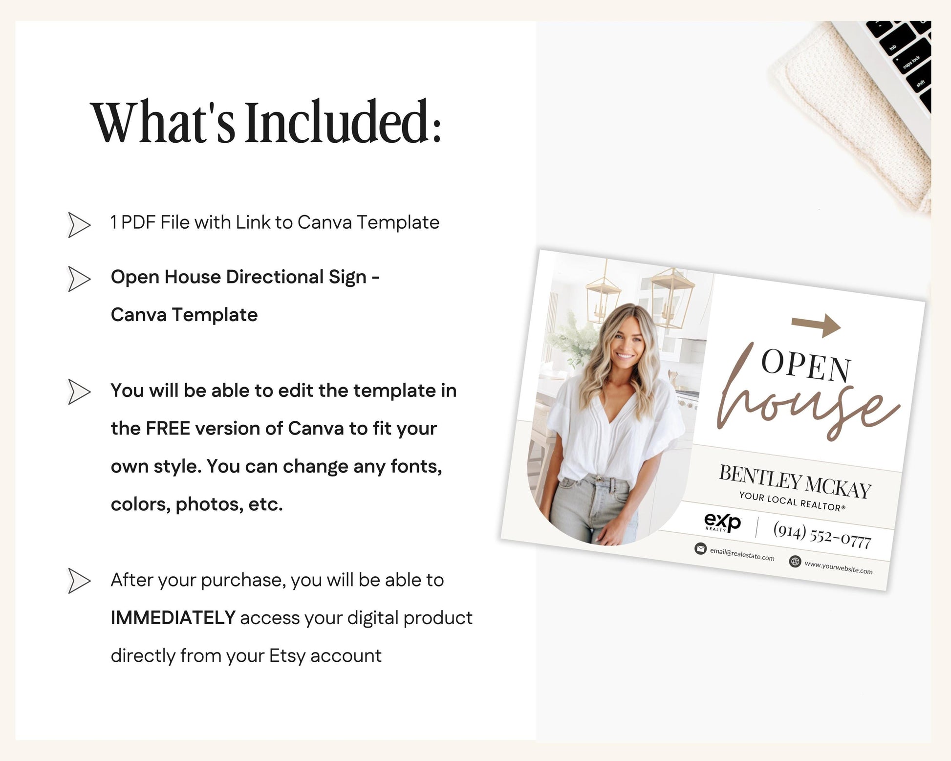 Open House Sign Template | For Sale Yard Sign | Customizable For Sale Signage | Open House Directional | Real Estate Yard Horizontal Sign