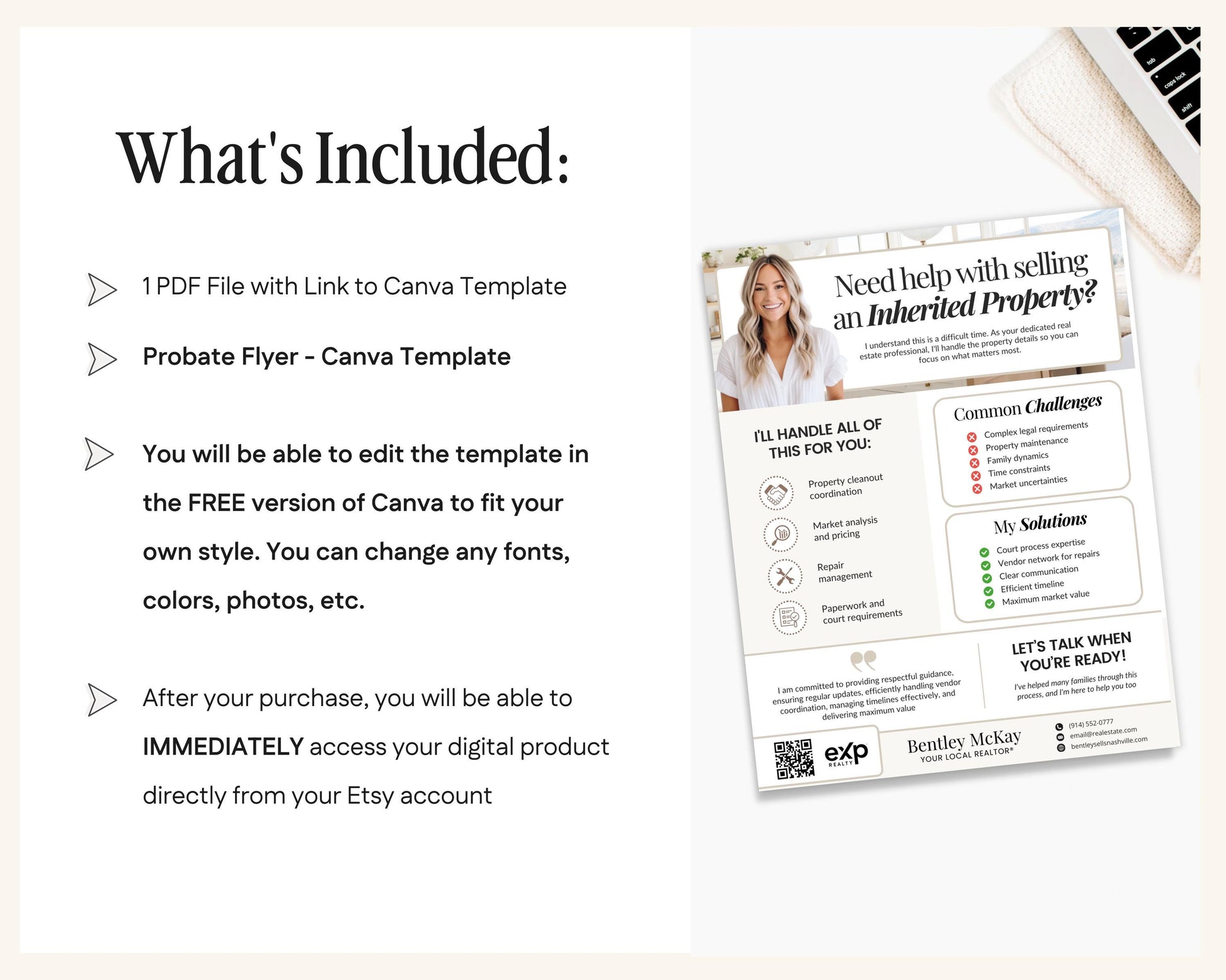 Probate Real Estate Flyer Template | Inherited Property Marketing | Estate Sale Flyer | Real Estate Agent Marketing | Canva Template | Canva