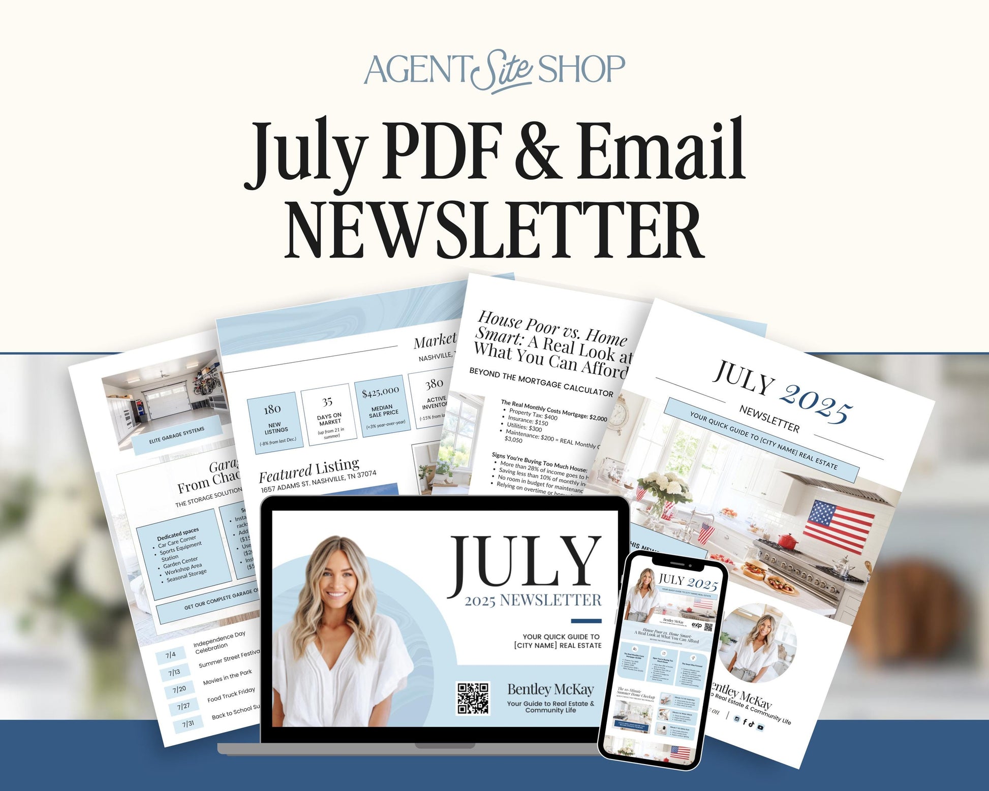 July Real Estate Newsletter | Real Estate Marketing | Monthly Real Estate Newsletter | Email Marketing | Canva Template| Printable | July