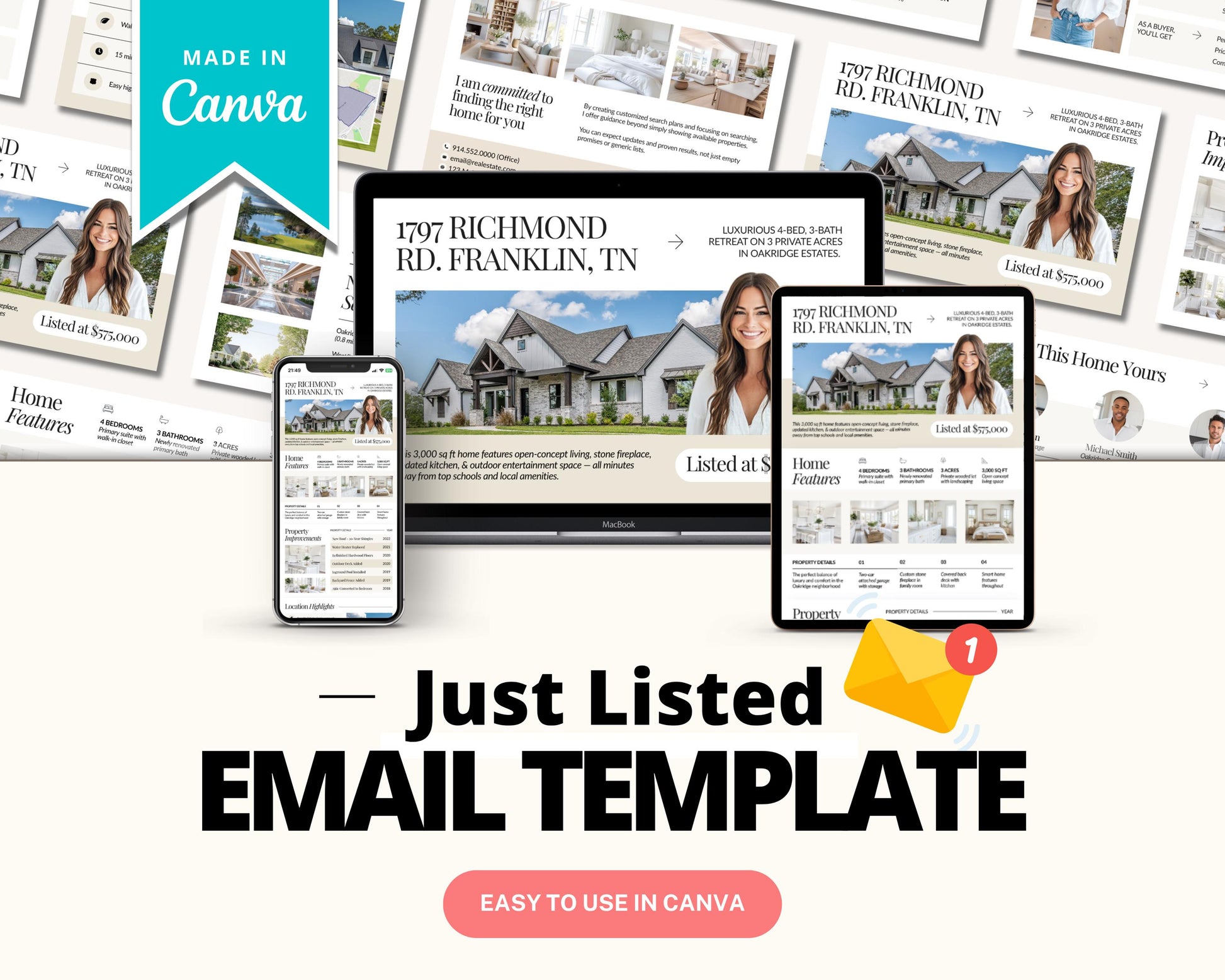Just Listed Email | Real Estate Email Template | New Listing Announcement | Email Marketing | Real Estate Farming | Real Estate Marketing |