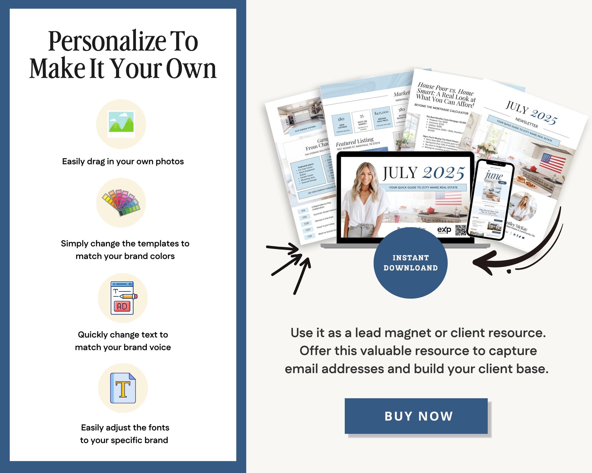 July Real Estate Newsletter | Real Estate Marketing | Monthly Real Estate Newsletter | Email Marketing | Canva Template| Printable | July